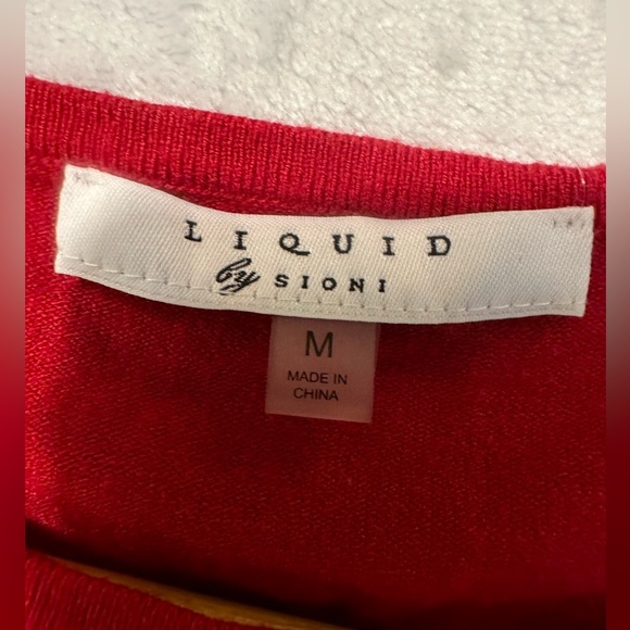Liquid by Sioni rhinestone red sweater. Size medium. Beautiful bling - Picture 3 of 8